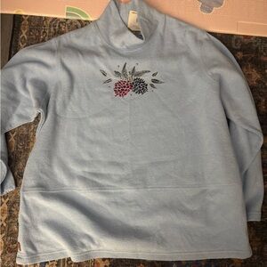 Light Blue Floral Embroidered Pullover. Vintage winter. Made in Russia . NWT